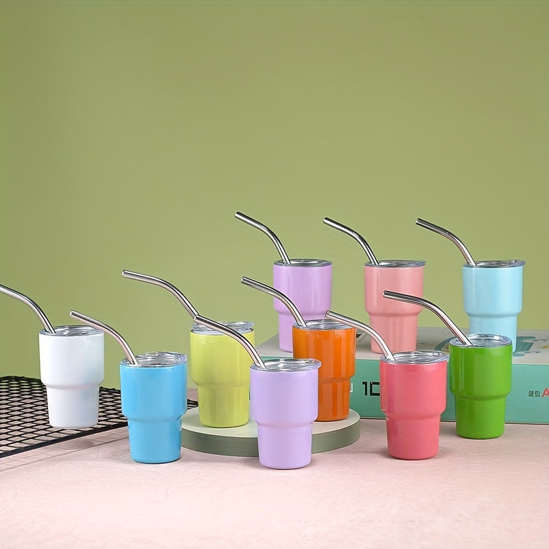 2oz Stainless Steel Insulated Mini Cup with Straw for Coffee, Car, and Travel
