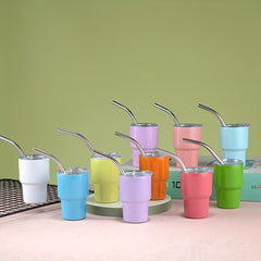2oz Stainless Steel Insulated Mini Cup with Straw for Coffee, Car, and Travel