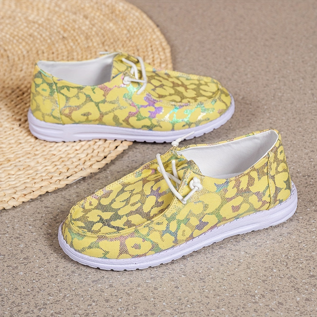 Leopard Boat Shoes Women Lace Up Low Top Slip on Flats Comfortable & Lightweight