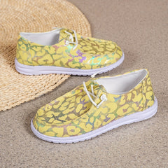Leopard Boat Shoes Women Lace Up Low Top Slip on Flats Comfortable & Lightweight
