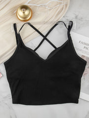 Solid Cami Top Criss Cross Back Padded Top Women's Lingerie
