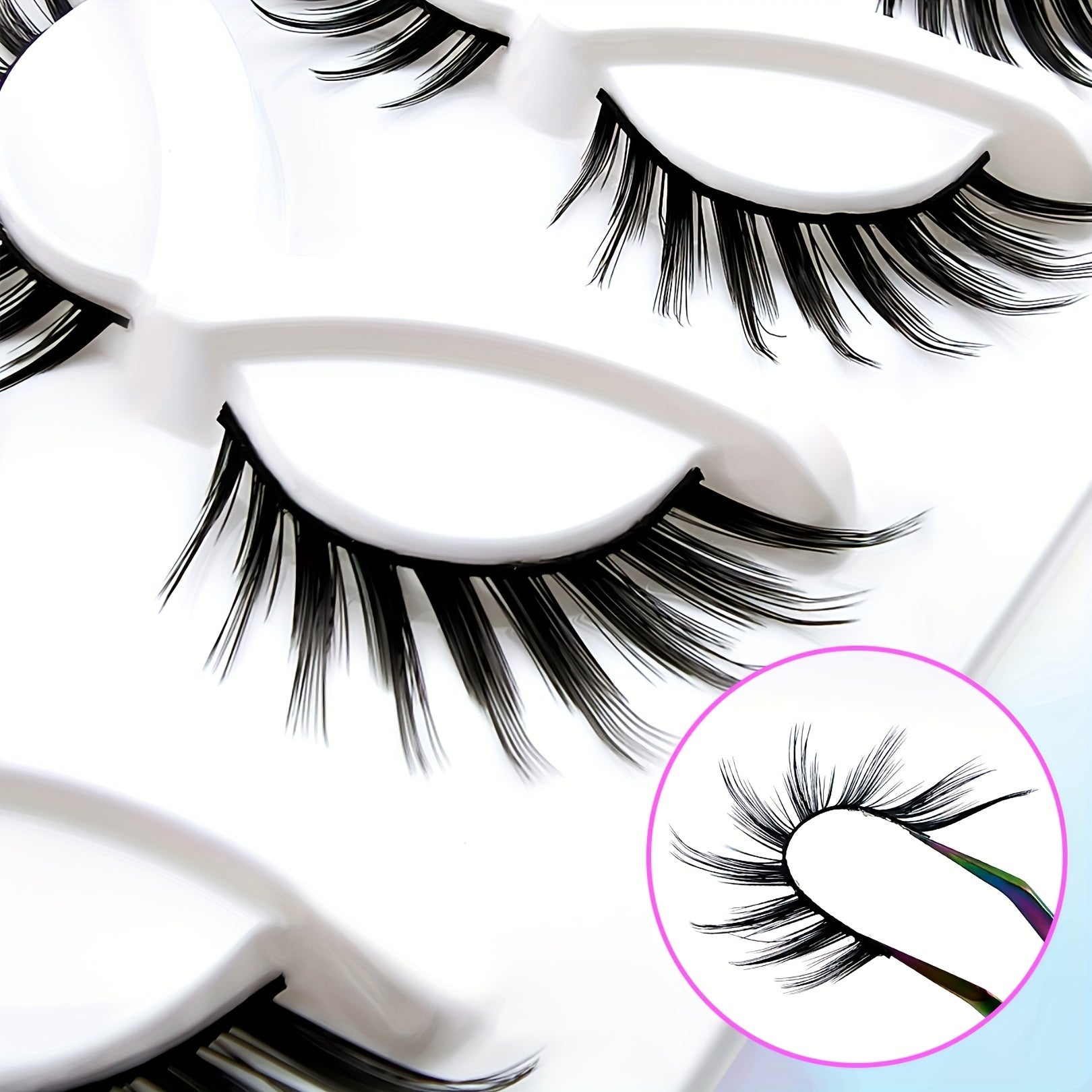 5 Pairs Cat Eye Lashes Fluffy Curling Faux Mink False Eyelashes