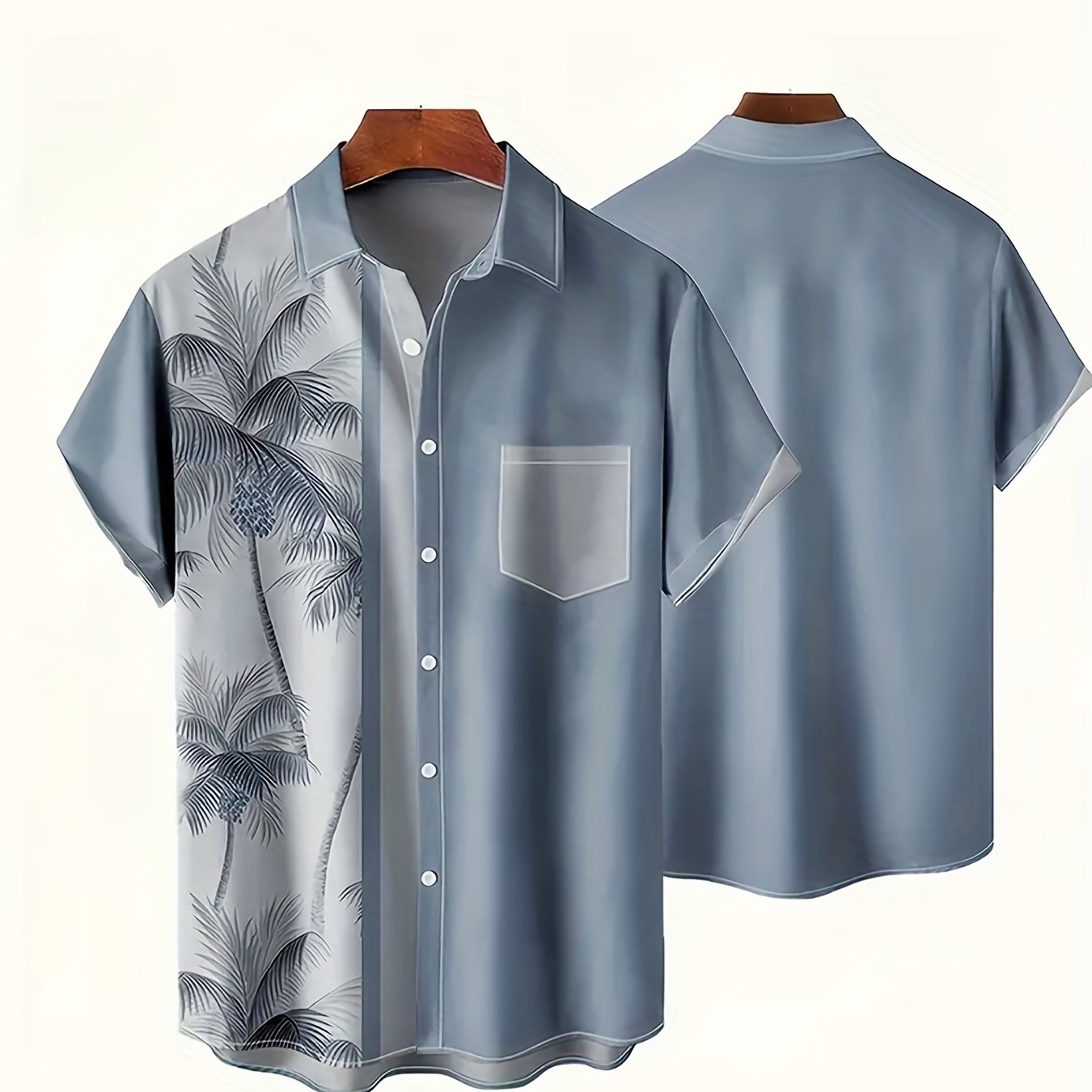 Men's Casual Coconut Tree Pattern Short Sleeve Shirt With Pocket
