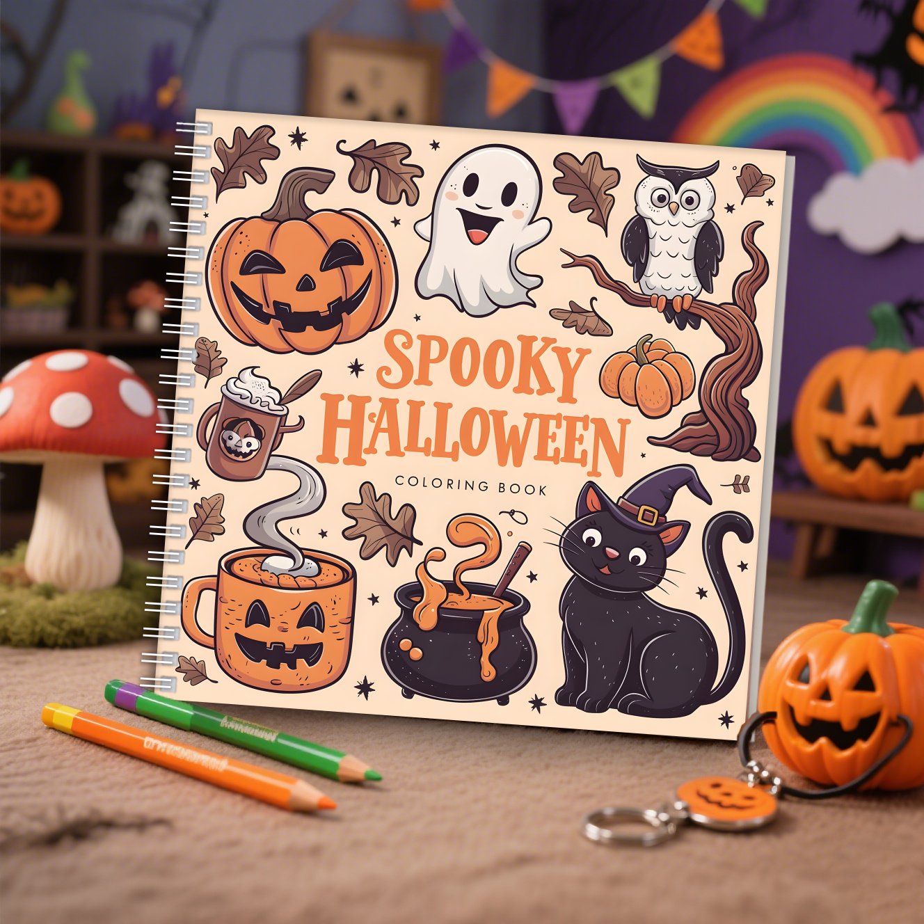 Halloween Adult Coloring Book 20x20cm Spiral Horror Creatures Pumpkin