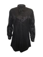 Sequin Long Sleeve Shirt Dress