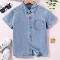 Boys Denim Top Casual Short Sleeve Shirt Summer Clothes
