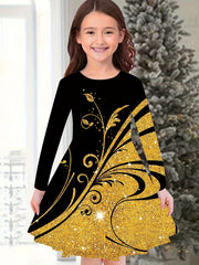 Girls 3D Flower Graphic Long Sleeve Dress Spring Fall Party Gift