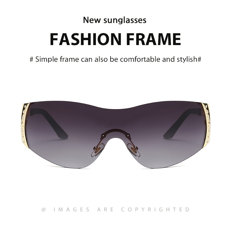 Y2K Wrap Around Sunglasses Ombre Lens Rimless Glasses UV400