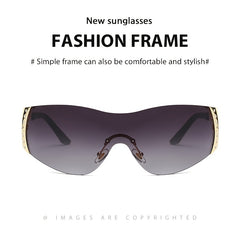 Y2K Wrap Around Sunglasses Ombre Lens Rimless Glasses UV400