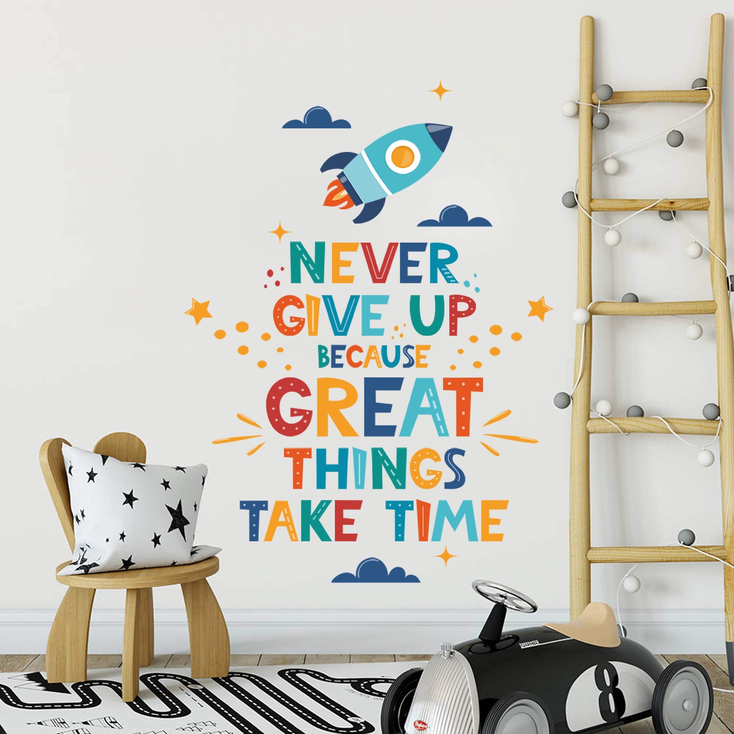 Motivational Wall Decal - Never Give Up, Great Things Take Time