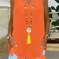 Solid V Neck Tank Top Sleeveless Summer Casual Top