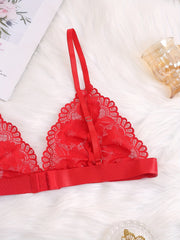Floral Lace Scalloped Trim Bow Knot Triangle Bra Plus Size