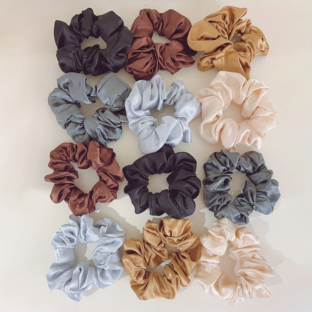 12pcs Seamless Satin Scrunchie Hair Tie Elastic Ponytail Women Hair Rope