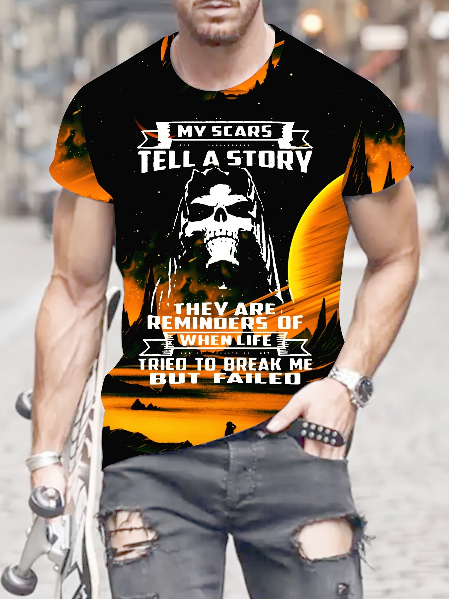 Skull And Letters Men's Graphic T-shirt for Summer