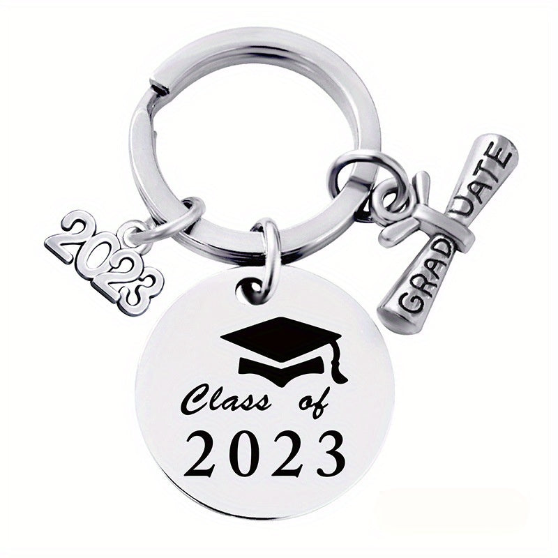 Graduation Keychain Stainless Steel Round Metal Pendant