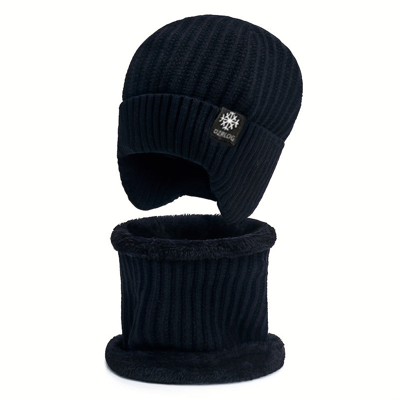 Outdoor Skiing Knitted Hat Thickened Ear Protection Beanie & Scarf