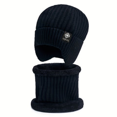 Outdoor Skiing Knitted Hat Thickened Ear Protection Beanie & Scarf