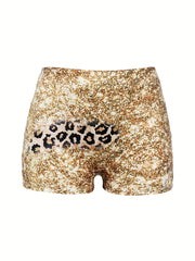Letter & Leopard Print Skinny Shorts for Women