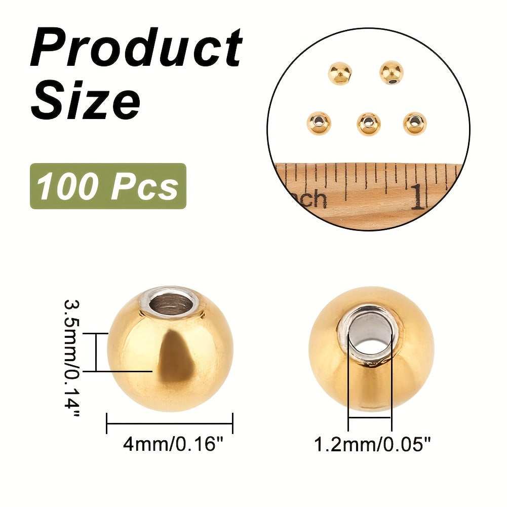 100Pcs 304 Stainless Steel 4mm Golden Spacer Beads DIY Jewelry Making