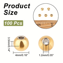 100Pcs 304 Stainless Steel 4mm Golden Spacer Beads DIY Jewelry Making