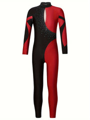 Girls Colorblock Gymnastics Leotard Jumpsuit Romper