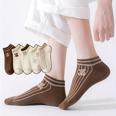 5 Pairs Cartoon Bear Print Ankle Socks Women's Stockings