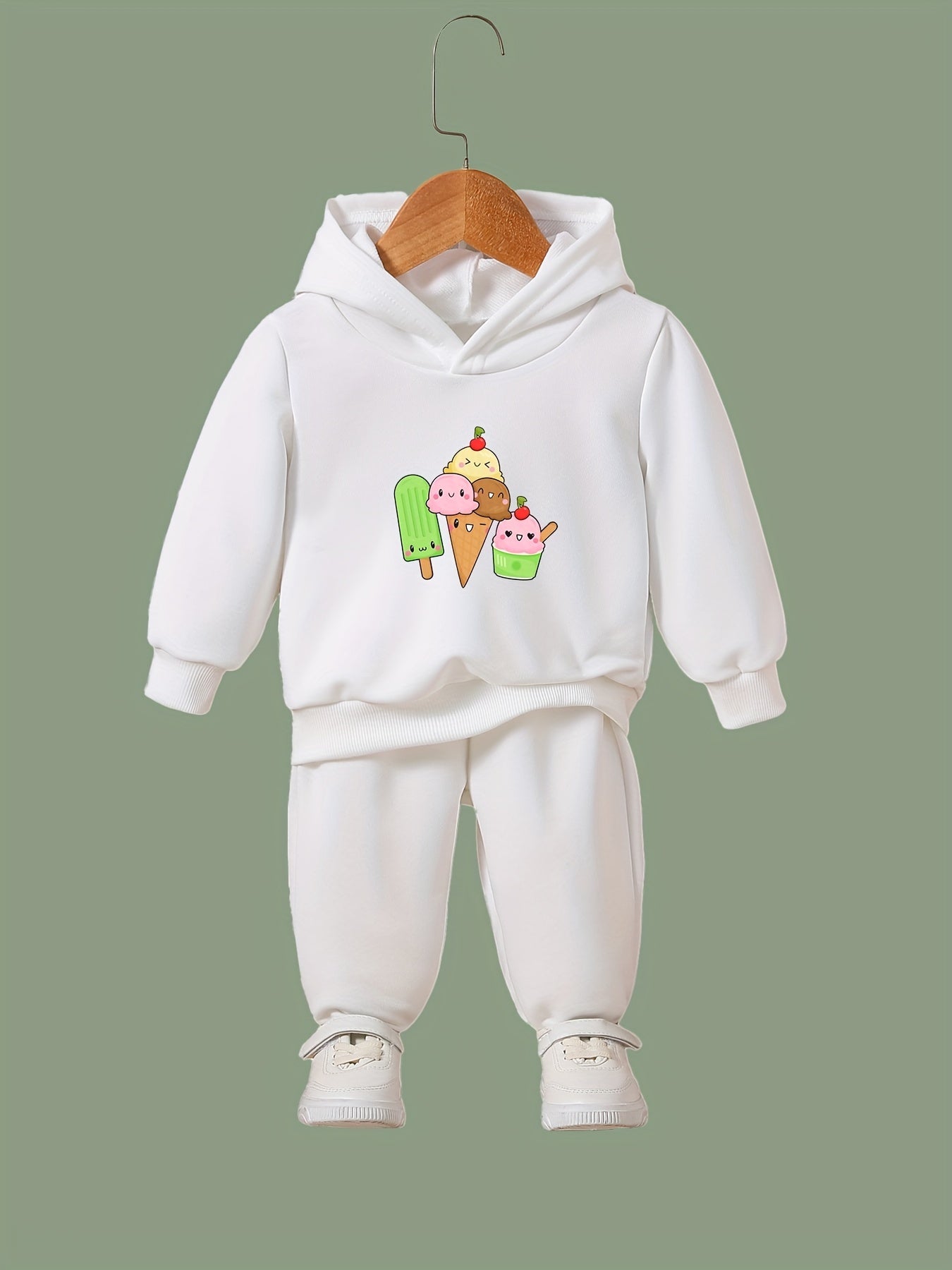OERYUI Cartoon Ice Cream Print Hooded Pullover Pants Set For Sports Spring Fall