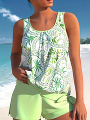Coconut Tree Print Tankini Set - Plus Size