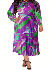 Abstract Print Lantern Sleeve Maxi Dress