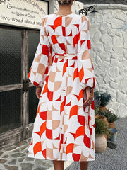 Geo Print Wrap Dress Lantern Long Sleeve Dress Women's Clothing