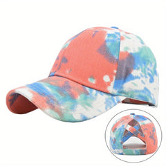 Rainbow Tie Dye Ponytail Baseball Cap Dad Hat