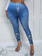 Denim & Butterfly Print Stretchy Leggings