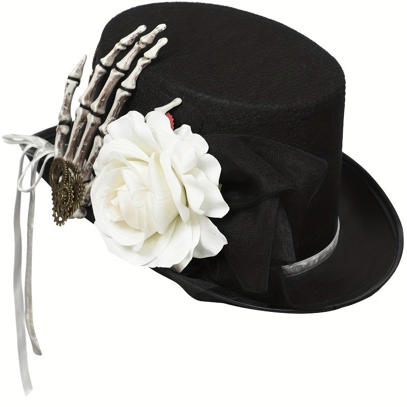 Gothic Steampunk Top Hat Skull Skeleton Claw Rose Halloween