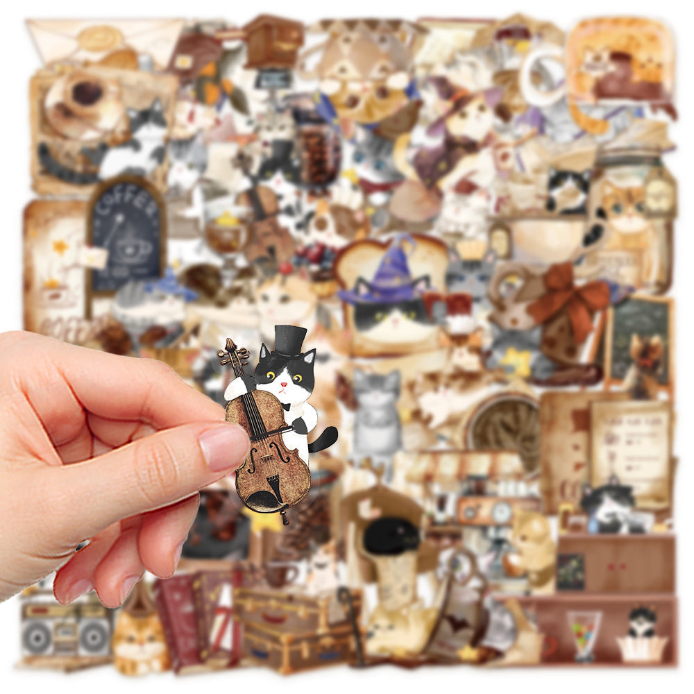 50pcs Vintage Cat Stickers Waterproof Vinyl for Water Bottles and Laptops
