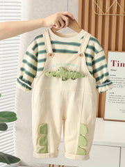 Crocodile Decor Boy's 2pcs Overalls & Sweatshirt Set