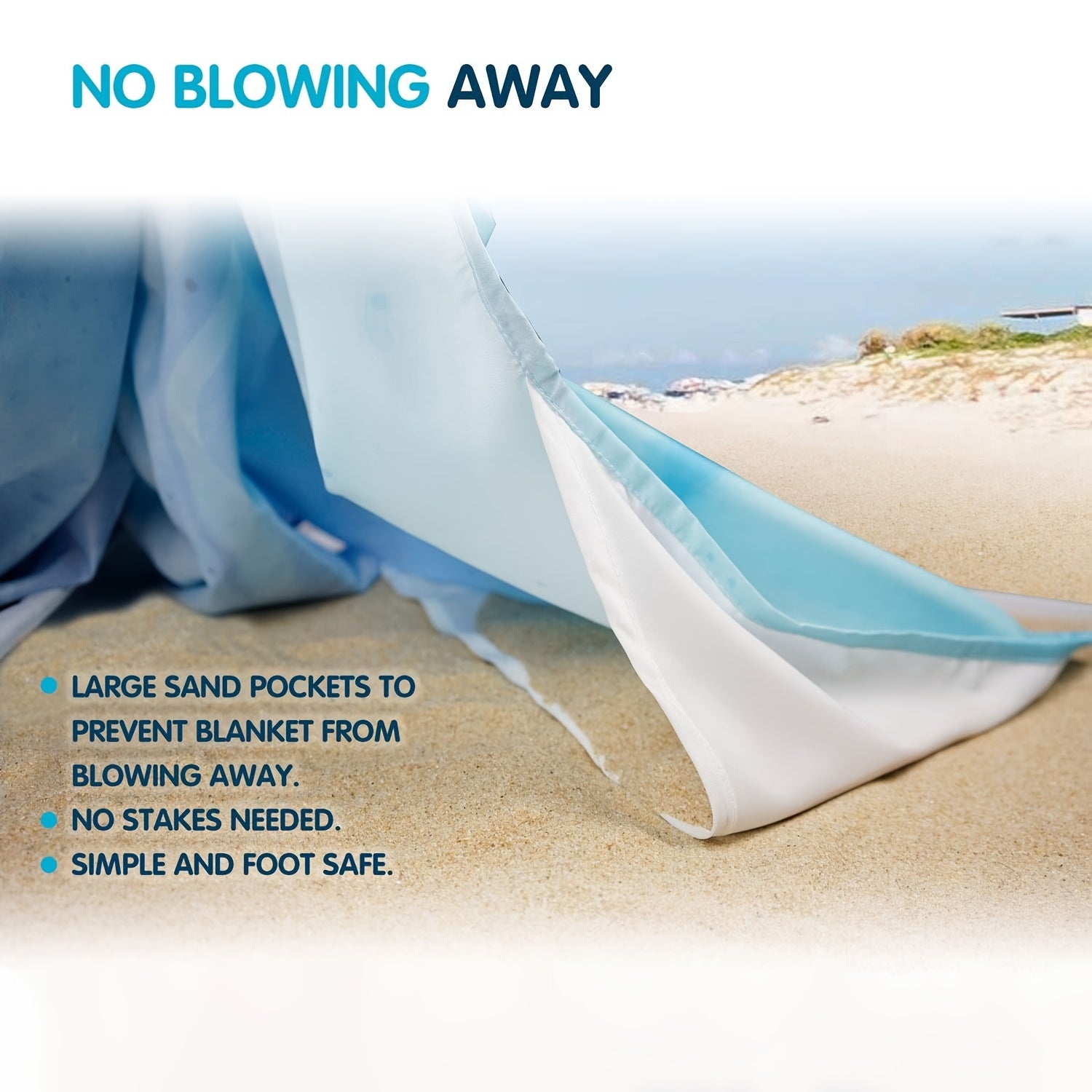 Sandproof Portable Beach Mat with Corner Pockets & Mesh Bags