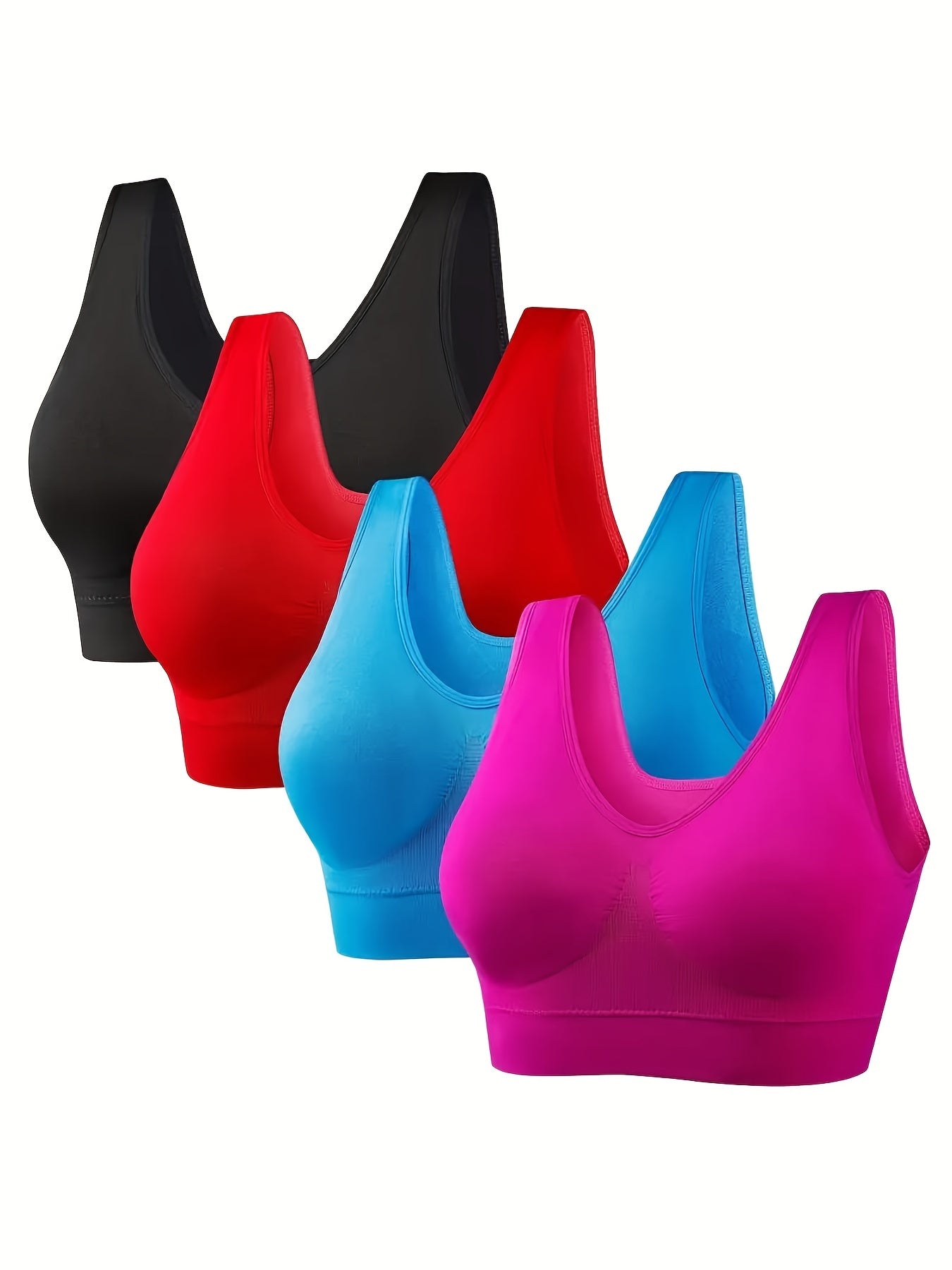 4 Pack Plus Size Sports Bra Set Women's Plus Solid Comfort Yoga B