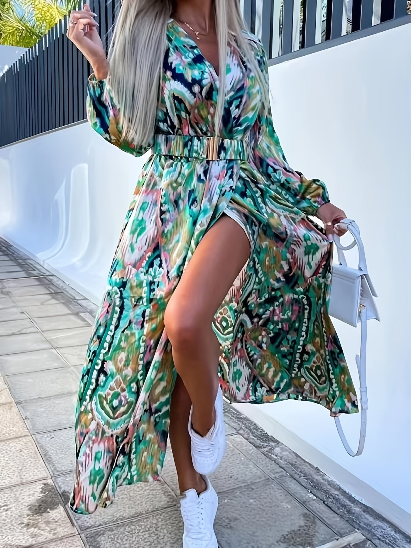 Boho Split Long Sleeve Dress
