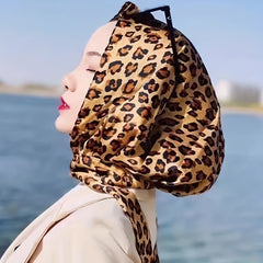 Leopard Print Hijab Lace Up Head Scarf Soft Turban Bandana