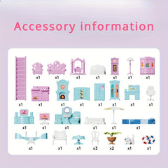 13-Room Dollhouse Villa Pink/Purple 3-Level Toy House Durable Plast