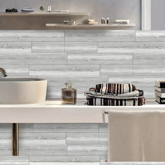 10pcs Gray Wood Peel & Stick Tiles 15x88 Waterproof for Bath & Kitchen