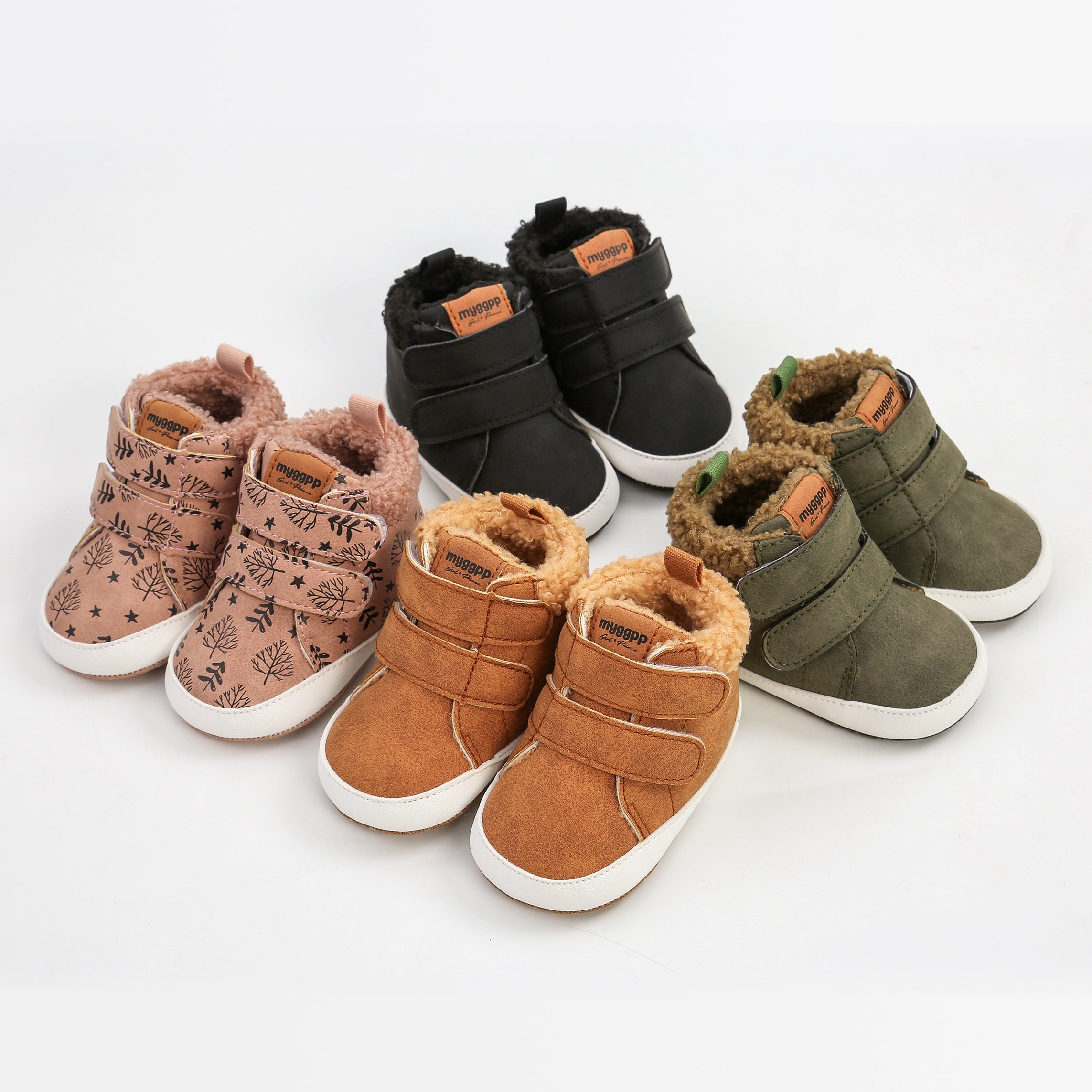 MYGGPP Baby Boys Hook And Loop Fastener Boots Soft And Warm Plus Fleece Winter