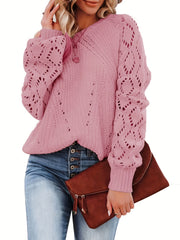 Casual Sweater Women's Eyelet Embroidered Lantern Sleeve