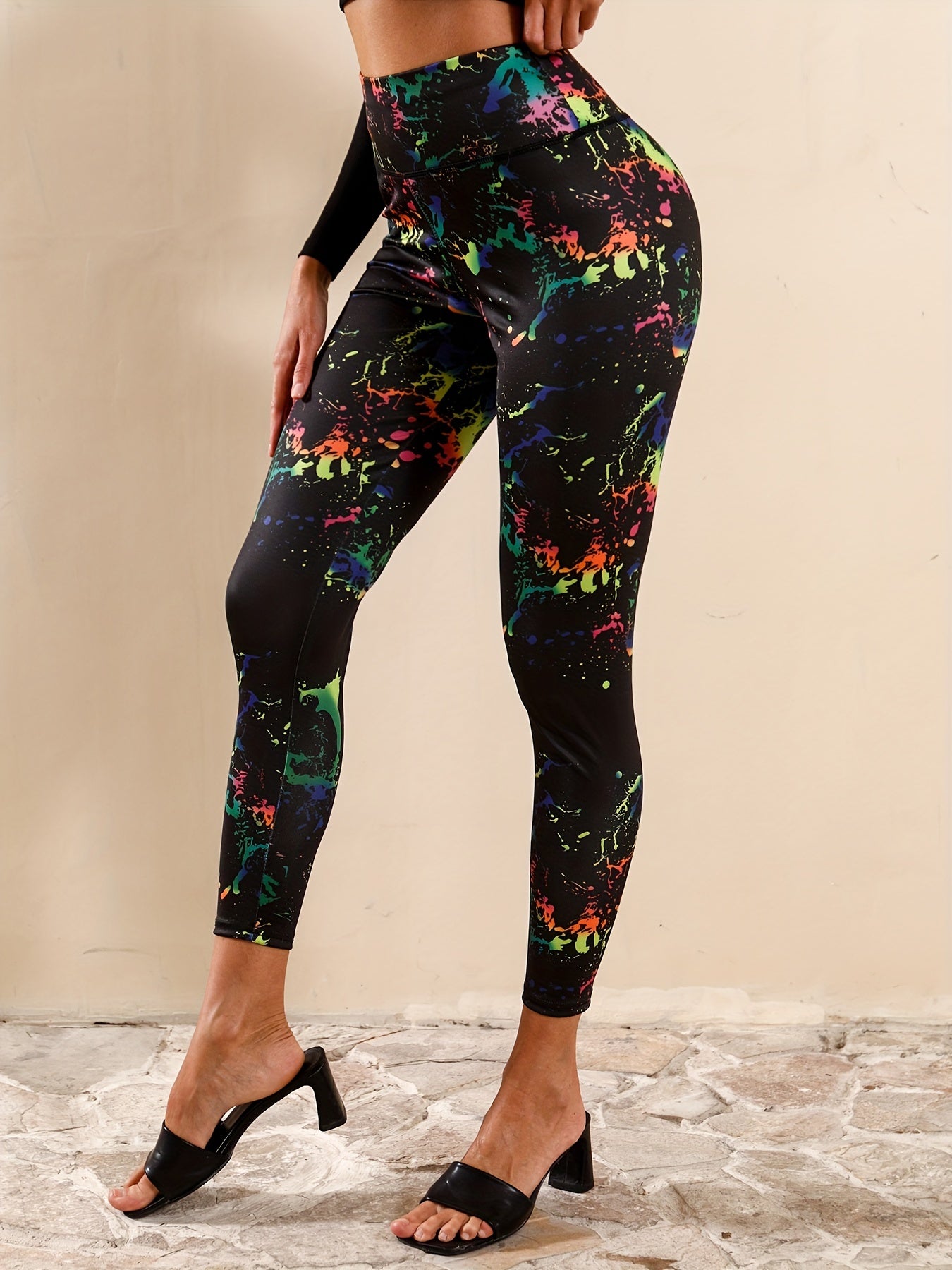 Splash Print Tight Yoga Workout Pants Stretch Running Fitness Sports Leggings
