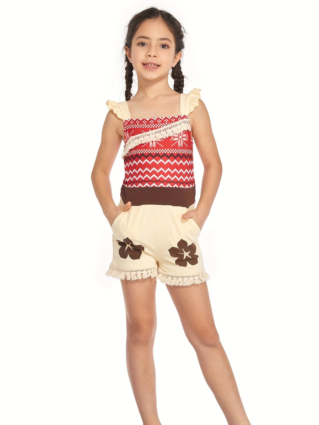 Girls' Princess Romper Jumpsuit w/ Cold Shoulder