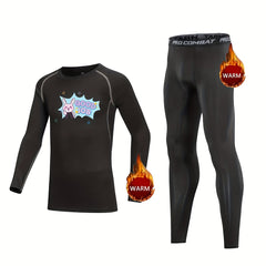 Kids Compression Fleece Sets Cartoon Pattern Long Sleeve Crew Neck Pullover