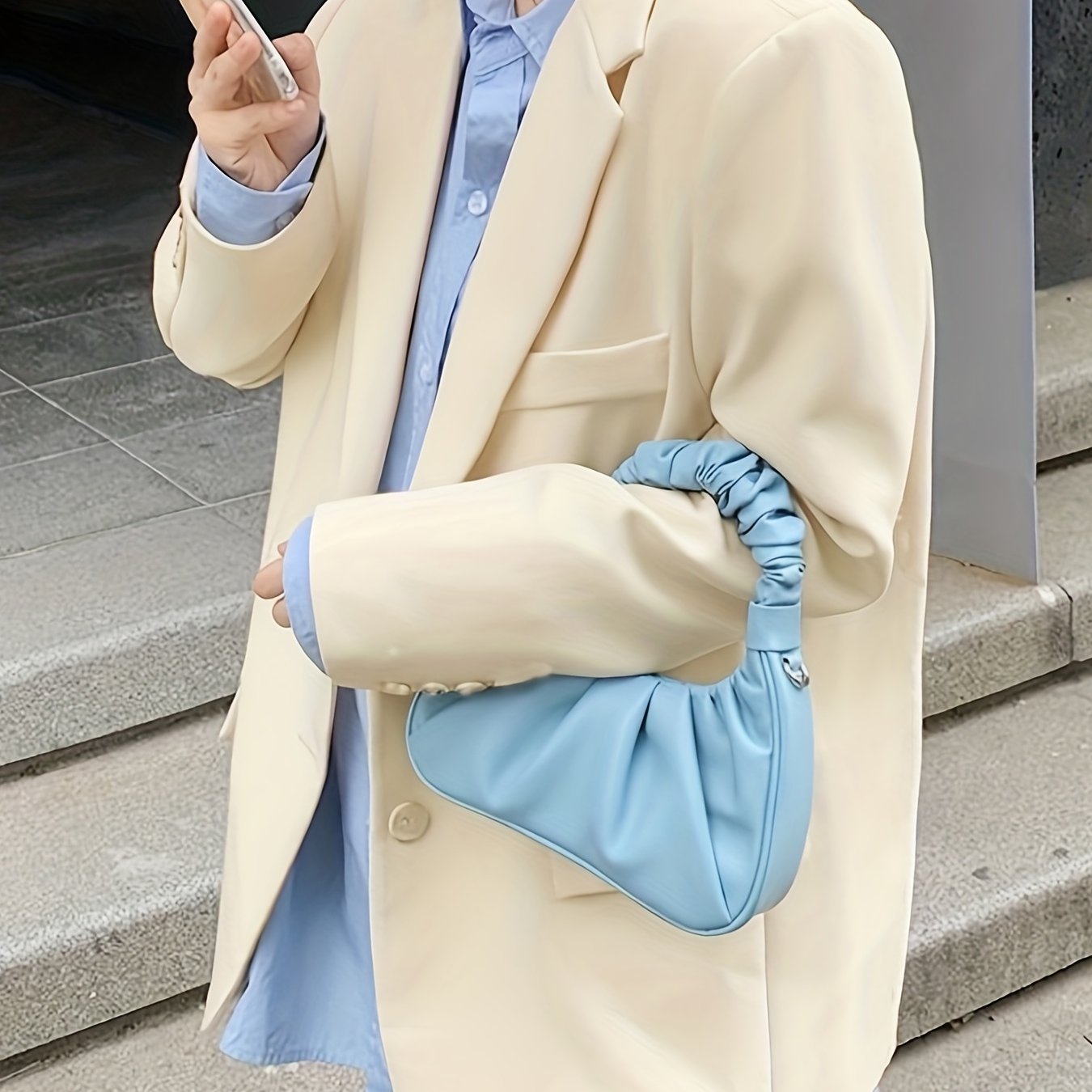 Solid Button Front Blazer Lapel Long Sleeve Blazer
