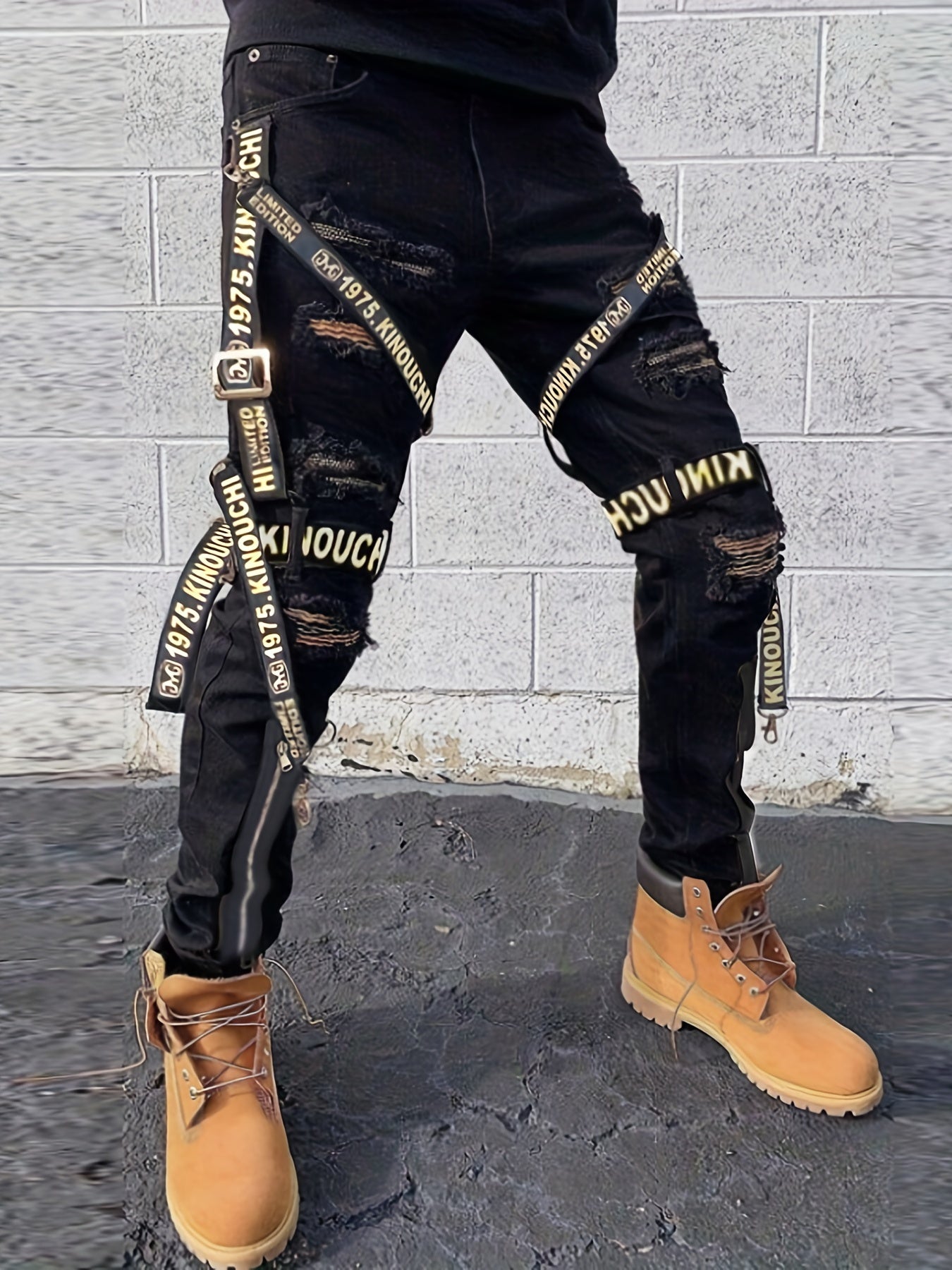 Men's Paneled Denim Jeans Slim Fit Zipper Fly Casual Trousers