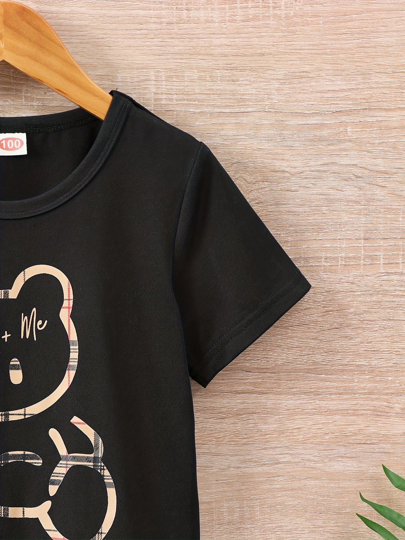 Boys Dad Me Bear Graphic Outfit Short Sleeve Tee & Plaid Sho