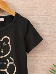 Boys Dad Me Bear Graphic Outfit Short Sleeve Tee & Plaid Sho
